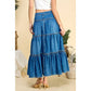 Front Button 3 tiered Denim Skirt