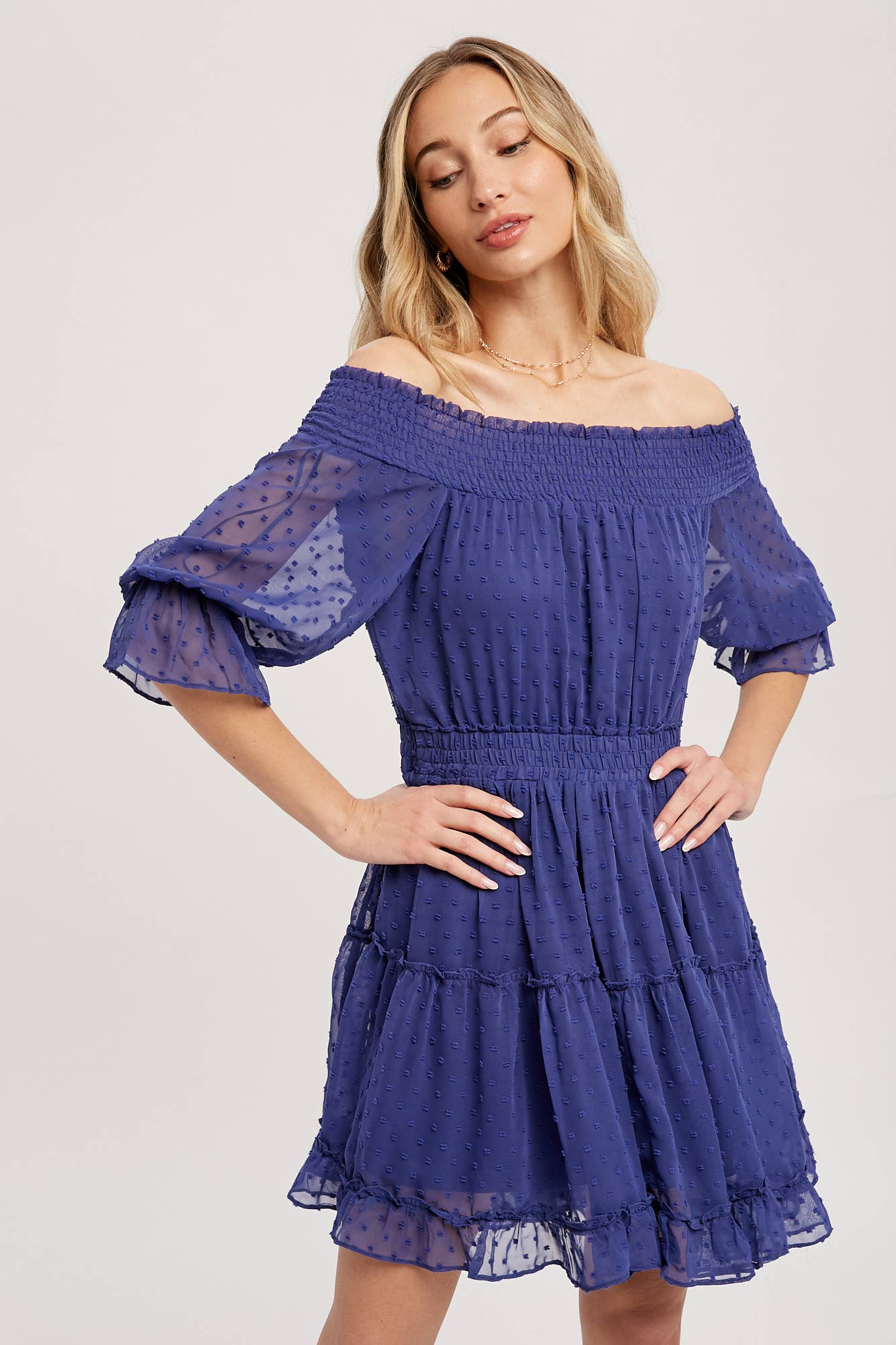 SWISS DOT OFF SHOULDER DRESS