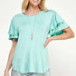 Round Neck Semi Loose Ruffle Sleeve Top