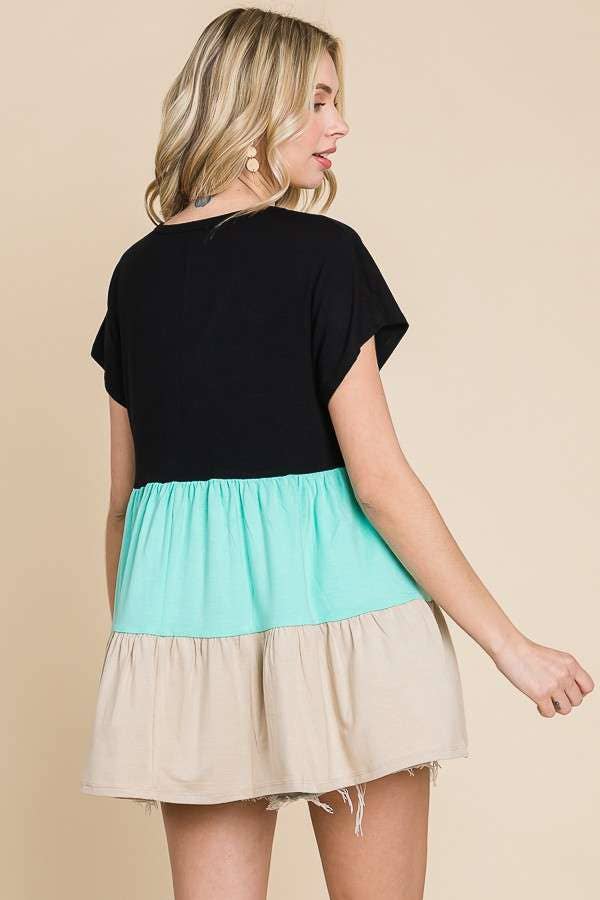 Surplus Tiered Color Block Top:  / LIVING CORAL