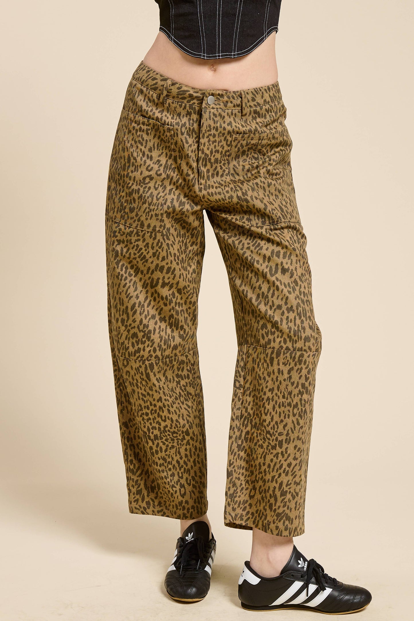 Leopard Print Barrel Leg Denim Jeans