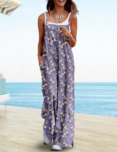 ON LINE ONLY- YESNO Women's Summer Boho Casual Jumpsuits Wide Leg Overalls Floral Print Baggy Rompers with Pockets XL PZZCR 377