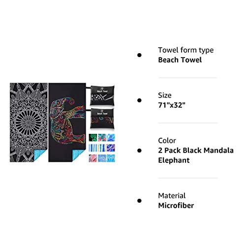 4 Pack Lightweight Thin Beach Towel Oversized 71"x32" Big Extra Large Microfiber Sand Free Towels for Adult Quick Dry Travel Camping Beach Accessories Vacation Essential Turtle Tie Dye Mandala Stripe