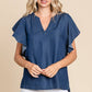 LST5325 - CHAMBRAY FLUTTER SLEEVE TOP=