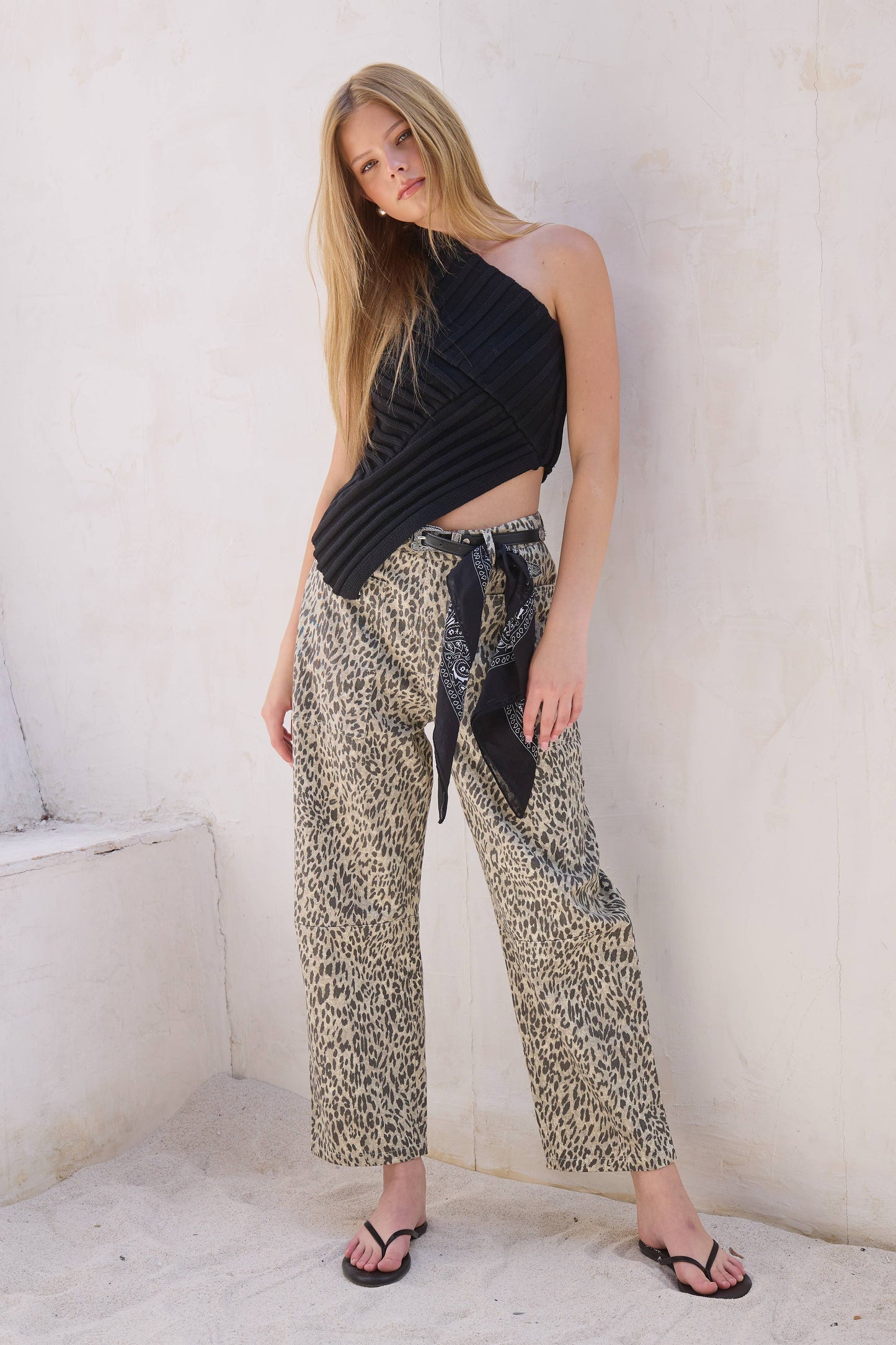 Leopard Print Barrel Leg Denim Jeans