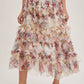 FLORAL RUFFLED MESH MIDI SKIRT