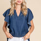 LST5325 - CHAMBRAY FLUTTER SLEEVE TOP=