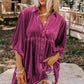 Women's 3/4 Sleeve Tunic Babydoll Velvet Shirt