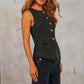 Solid Button Sleeveless Vest Wide Leg Jeans Set