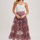 FLORAL RUFFLED MESH MIDI SKIRT