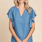 LST5325 - CHAMBRAY FLUTTER SLEEVE TOP=