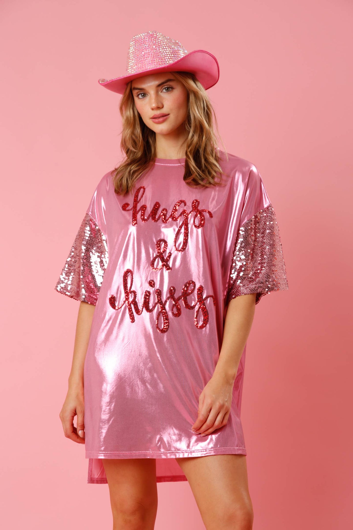 Foil 'Hugs and Kisses' Mini Dress