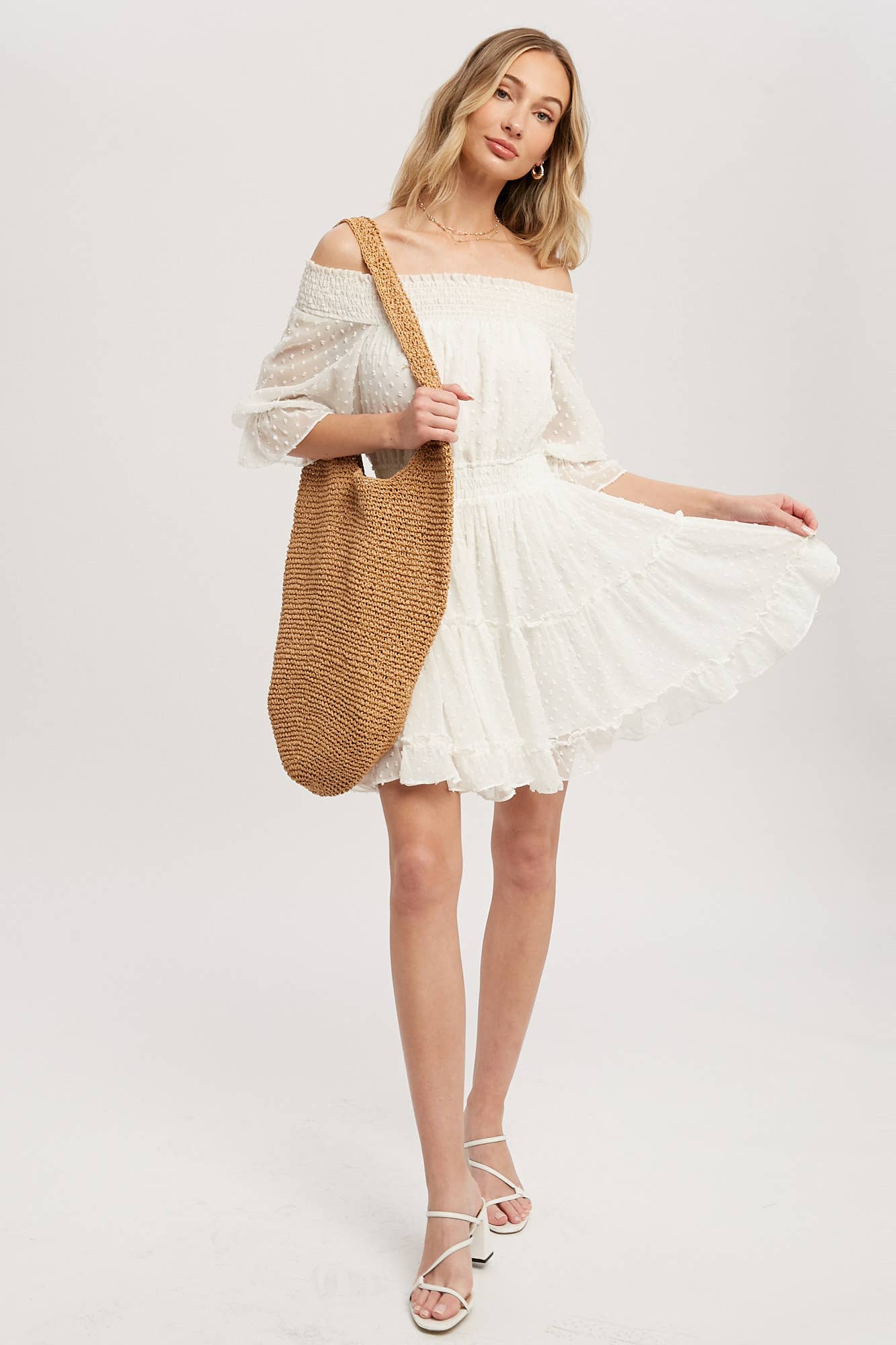 SWISS DOT OFF SHOULDER DRESS