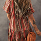 Bohemian Floral Print Buttoned V Neck Ruffle Tiered Dress