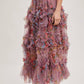FLORAL RUFFLED MESH MIDI SKIRT