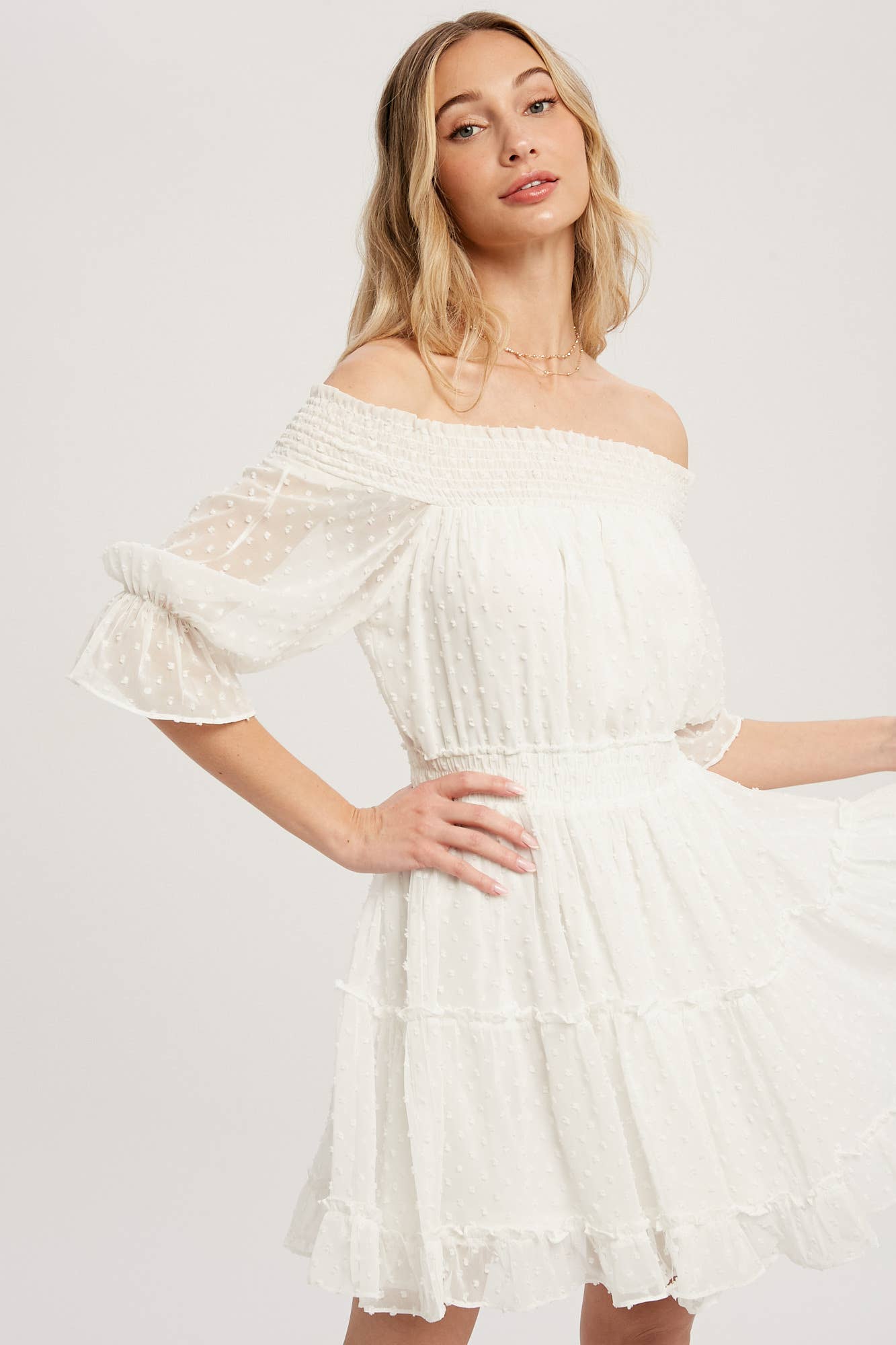 SWISS DOT OFF SHOULDER DRESS