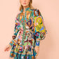 Fashionable Printed Linen Cardigan Dress with A-Line Silhouette