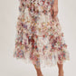 FLORAL RUFFLED MESH MIDI SKIRT