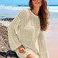 ANRABESS Women Swimsuit Crochet Swim Cover Up 2024 Summer Bathing Suit Swimwear Mesh Knit Beach Dress Vacation Outfits Cream White Medium