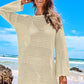 ANRABESS Women Swimsuit Crochet Swim Cover Up 2024 Summer Bathing Suit Swimwear Mesh Knit Beach Dress Vacation Outfits Cream White Medium