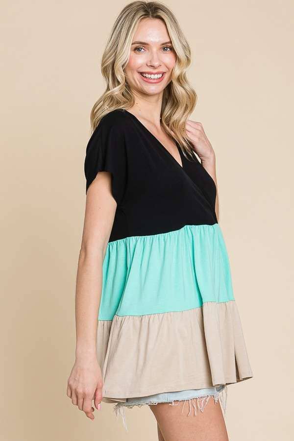 Surplus Tiered Color Block Top:  / LIVING CORAL