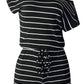 Striped Short Sleeve Drawstring Waist Romper