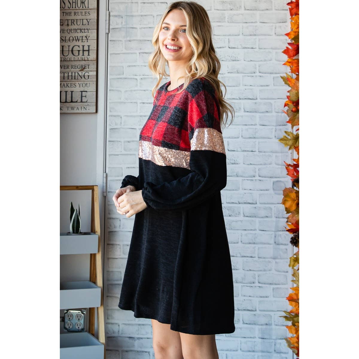 Checker Contrast Sequins Dress