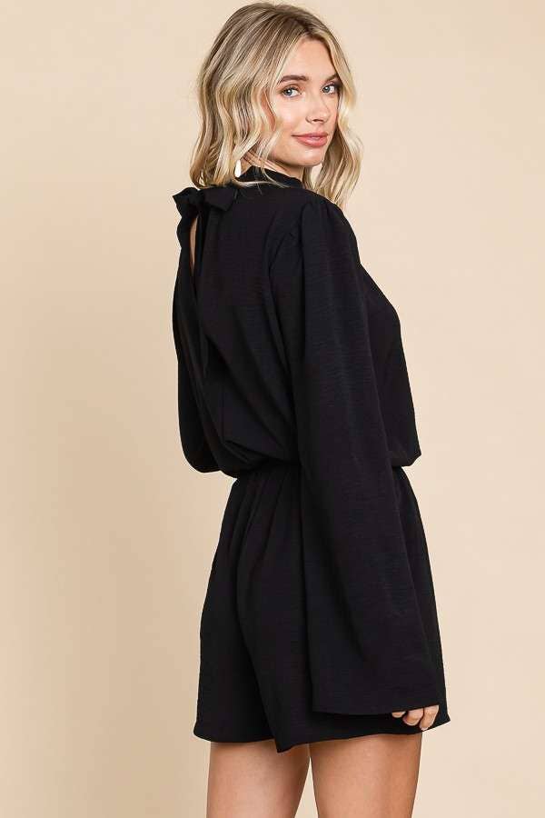 CWR1863L-Mock Neck Bell Sleeve Romper