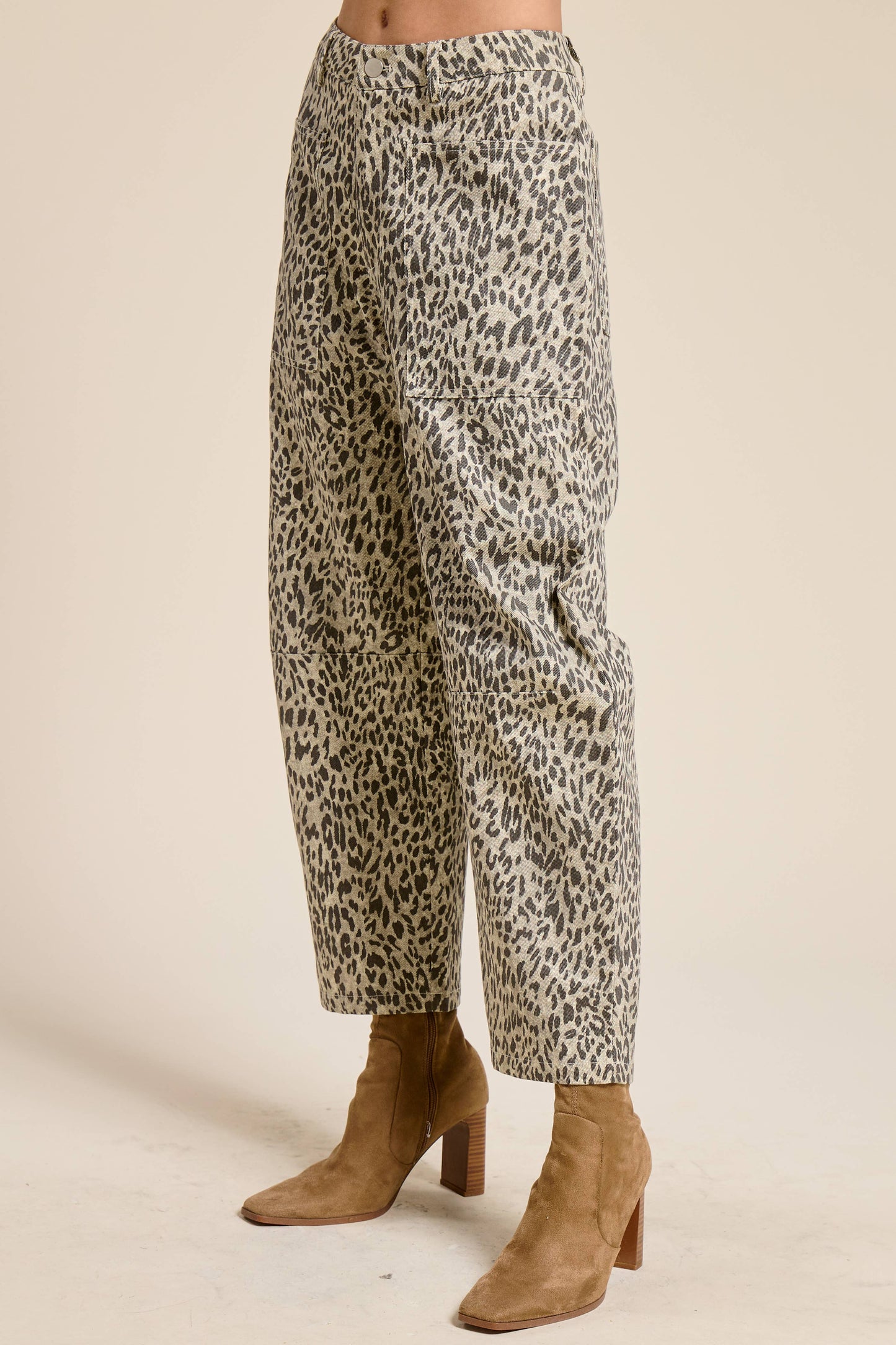 Leopard Print Barrel Leg Denim Jeans