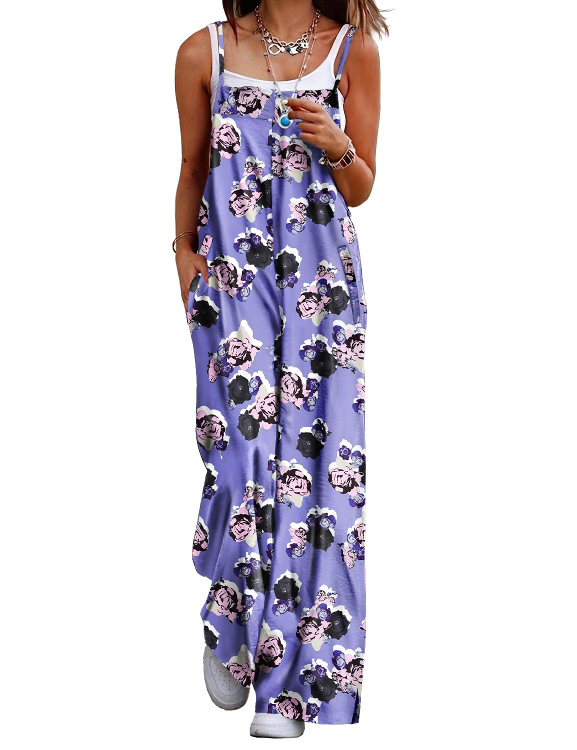 ON LINE ONLY- YESNO Women's Summer Boho Casual Jumpsuits Wide Leg Overalls Floral Print Baggy Rompers with Pockets XL PZZCR 377