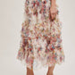 FLORAL RUFFLED MESH MIDI SKIRT