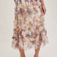 FLORAL RUFFLED MESH MIDI SKIRT