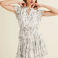 White Abstract Print Ruffle Flutter Sleeves and Tie Neck Detail Summer Mini Dress