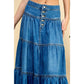 Front Button 3 tiered Denim Skirt