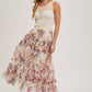 FLORAL RUFFLED MESH MIDI SKIRT