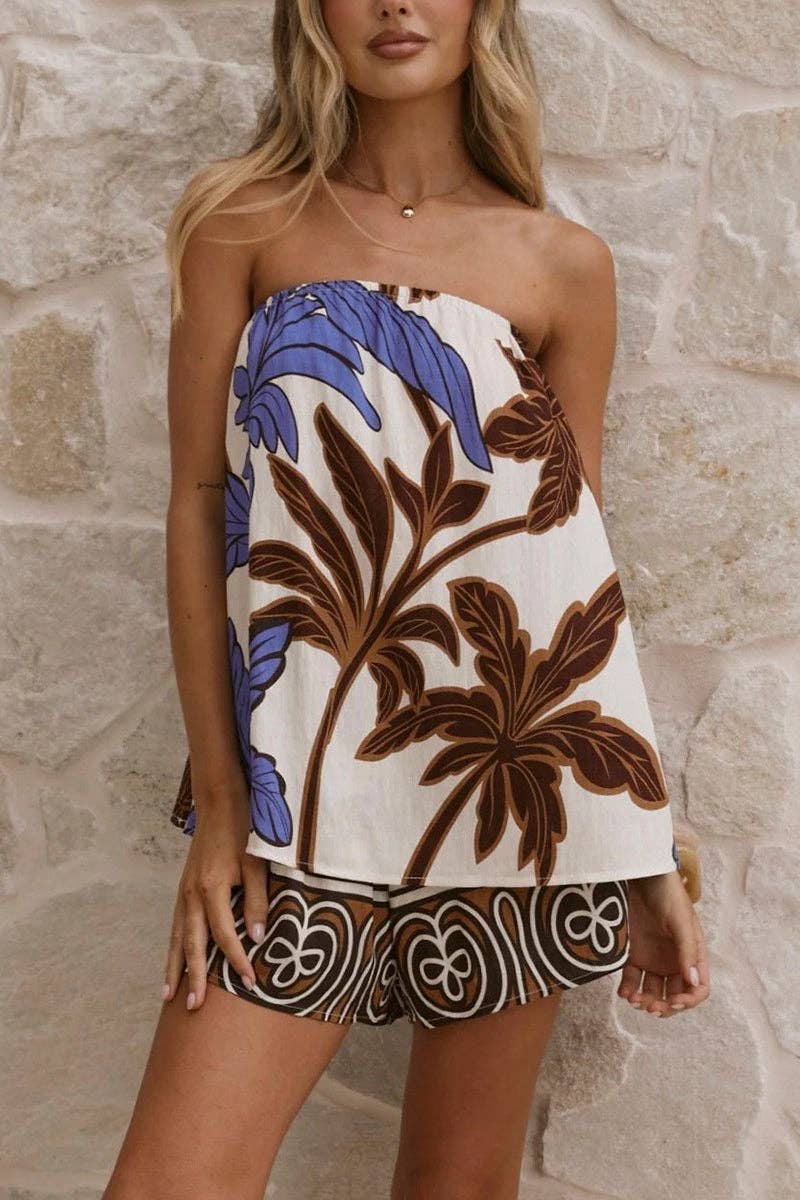 Striped Tube Top and Shorts Set