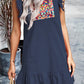 ON LINE ONLY- KIRUNDO Women's 2024 Summer Mini Dress Casual V Neck Floral Embroidered Ruffle Sleeveless Shift Dress Flowy Boho Dress, B-Navy, Small