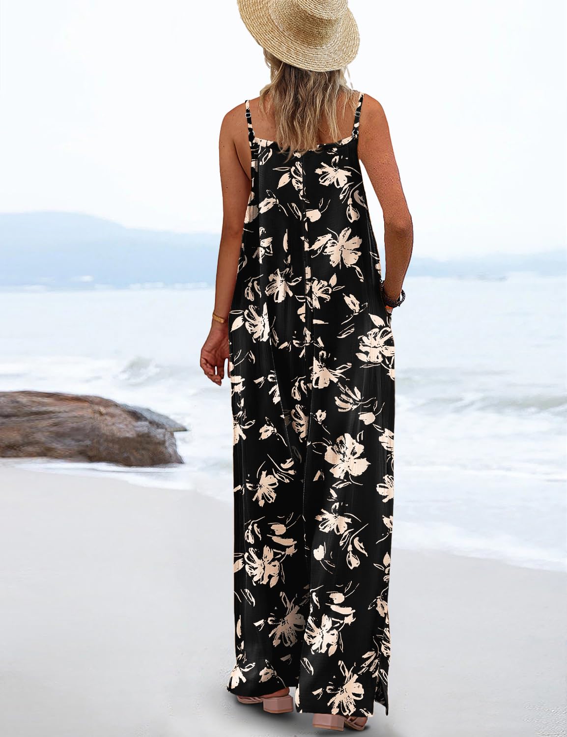 ON LINE ONLY- YESNO Women's Summer Boho Casual Jumpsuits Wide Leg Overalls Floral Print Baggy Rompers with Pockets XL PZZCR 377