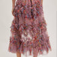 FLORAL RUFFLED MESH MIDI SKIRT