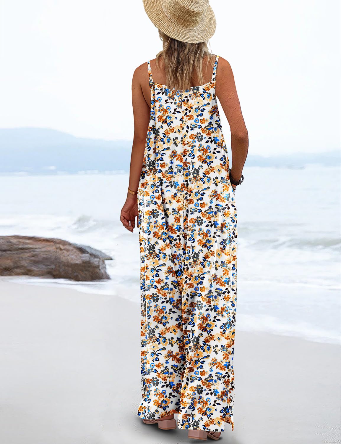 ON LINE ONLY- YESNO Women's Summer Boho Casual Jumpsuits Wide Leg Overalls Floral Print Baggy Rompers with Pockets XL PZZCR 377