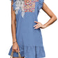 ON LINE ONLY- KIRUNDO Women's 2024 Summer Mini Dress Casual V Neck Floral Embroidered Ruffle Sleeveless Shift Dress Flowy Boho Dress, B-Navy, Small