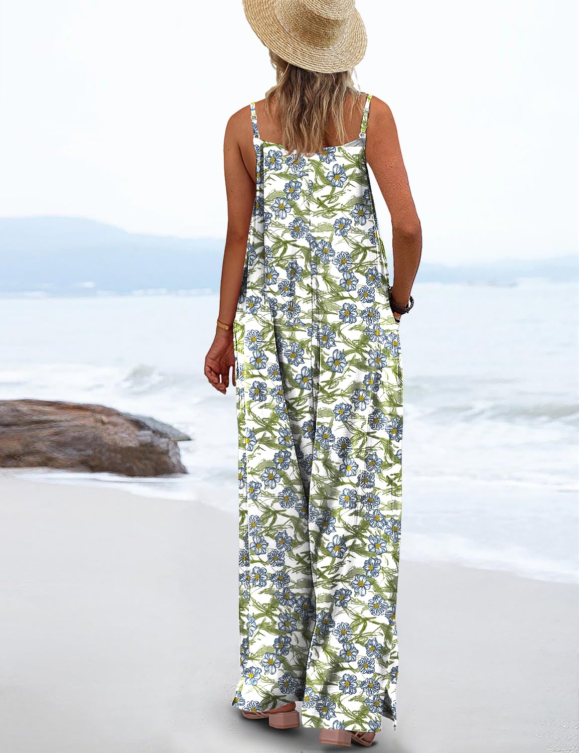 ON LINE ONLY- YESNO Women's Summer Boho Casual Jumpsuits Wide Leg Overalls Floral Print Baggy Rompers with Pockets XL PZZCR 377