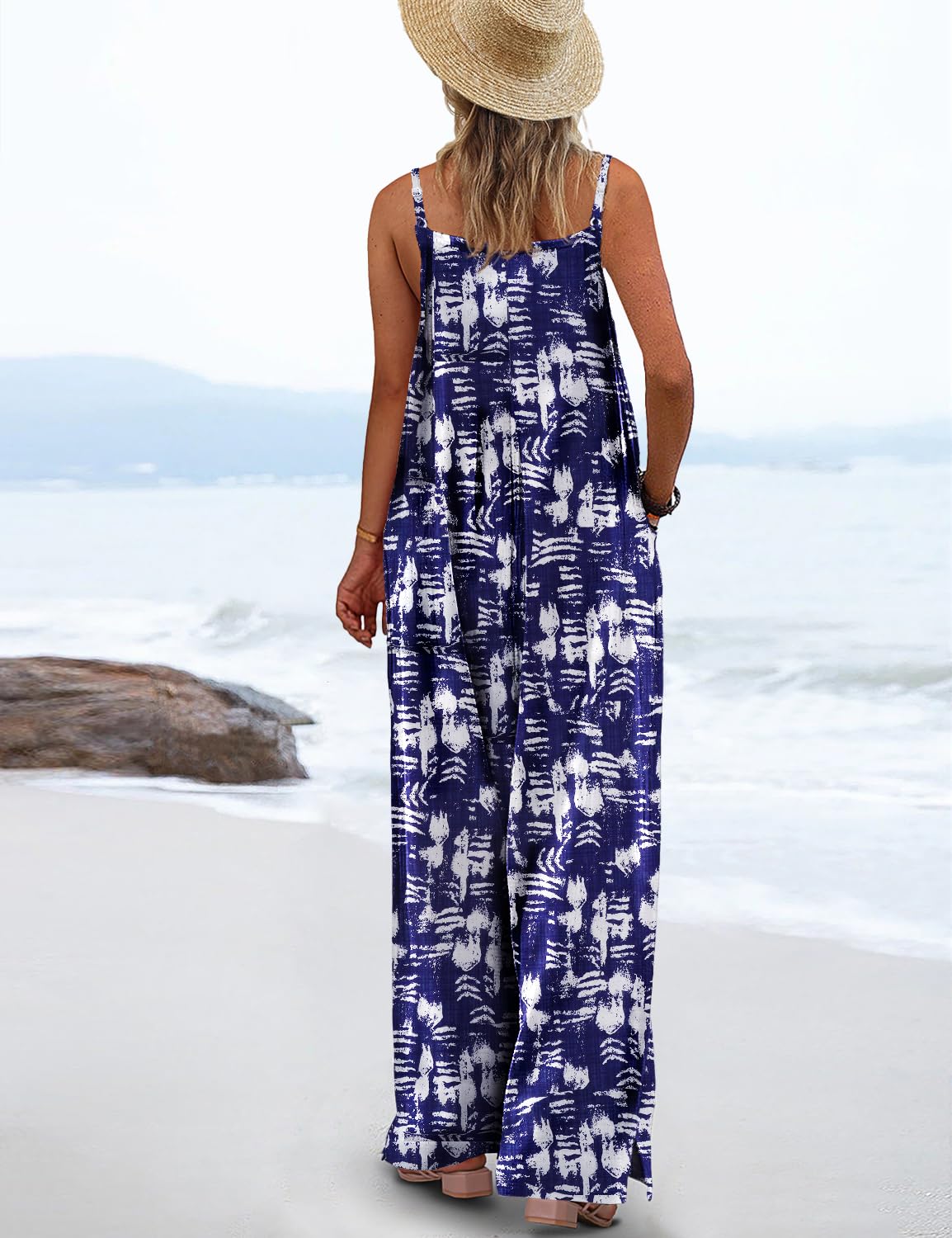 ON LINE ONLY- YESNO Women's Summer Boho Casual Jumpsuits Wide Leg Overalls Floral Print Baggy Rompers with Pockets XL PZZCR 377