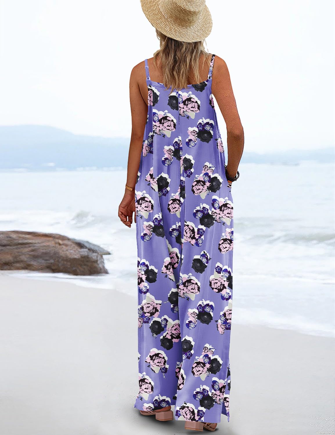 ON LINE ONLY- YESNO Women's Summer Boho Casual Jumpsuits Wide Leg Overalls Floral Print Baggy Rompers with Pockets XL PZZCR 377