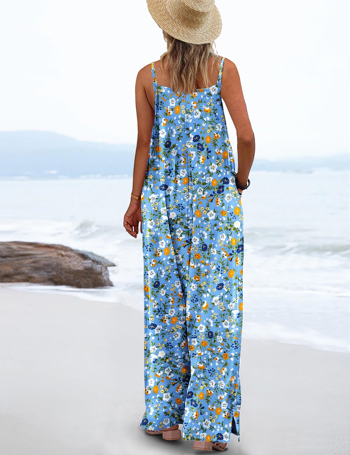 ON LINE ONLY- YESNO Women's Summer Boho Casual Jumpsuits Wide Leg Overalls Floral Print Baggy Rompers with Pockets XL PZZCR 377