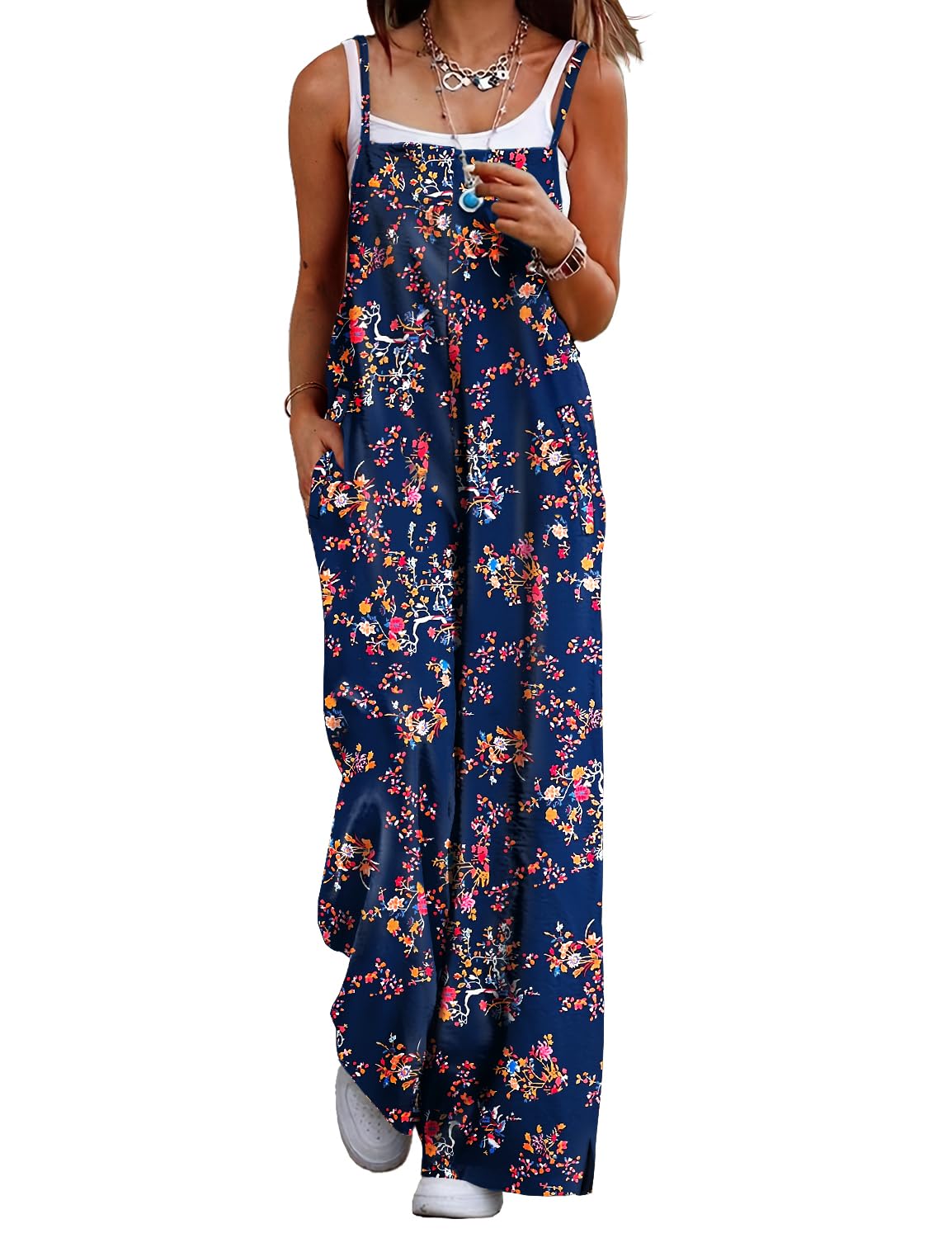 ON LINE ONLY- YESNO Women's Summer Boho Casual Jumpsuits Wide Leg Overalls Floral Print Baggy Rompers with Pockets XL PZZCR 377