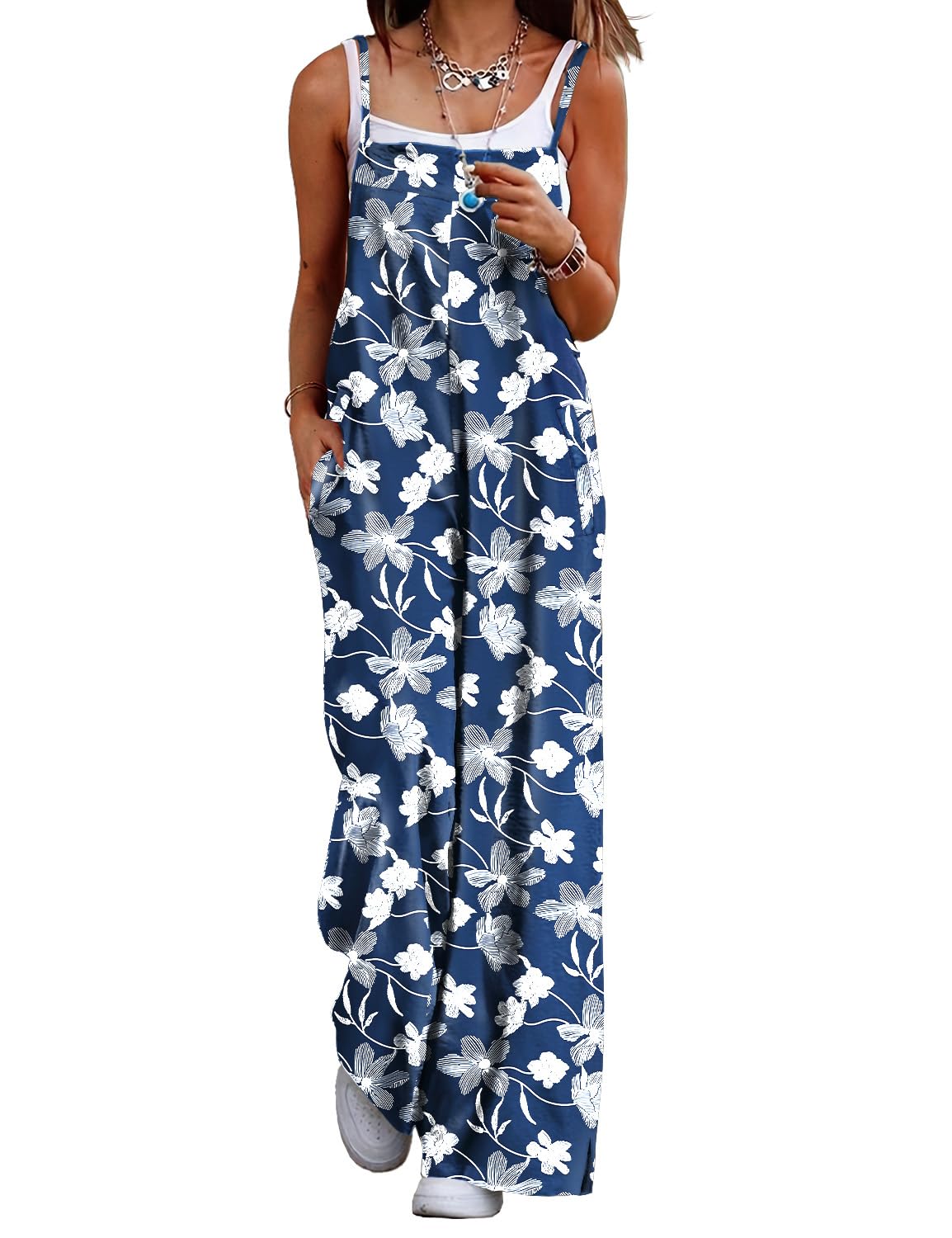 ON LINE ONLY- YESNO Women's Summer Boho Casual Jumpsuits Wide Leg Overalls Floral Print Baggy Rompers with Pockets XL PZZCR 377