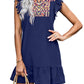 ON LINE ONLY- KIRUNDO Women's 2024 Summer Mini Dress Casual V Neck Floral Embroidered Ruffle Sleeveless Shift Dress Flowy Boho Dress, B-Navy, Small