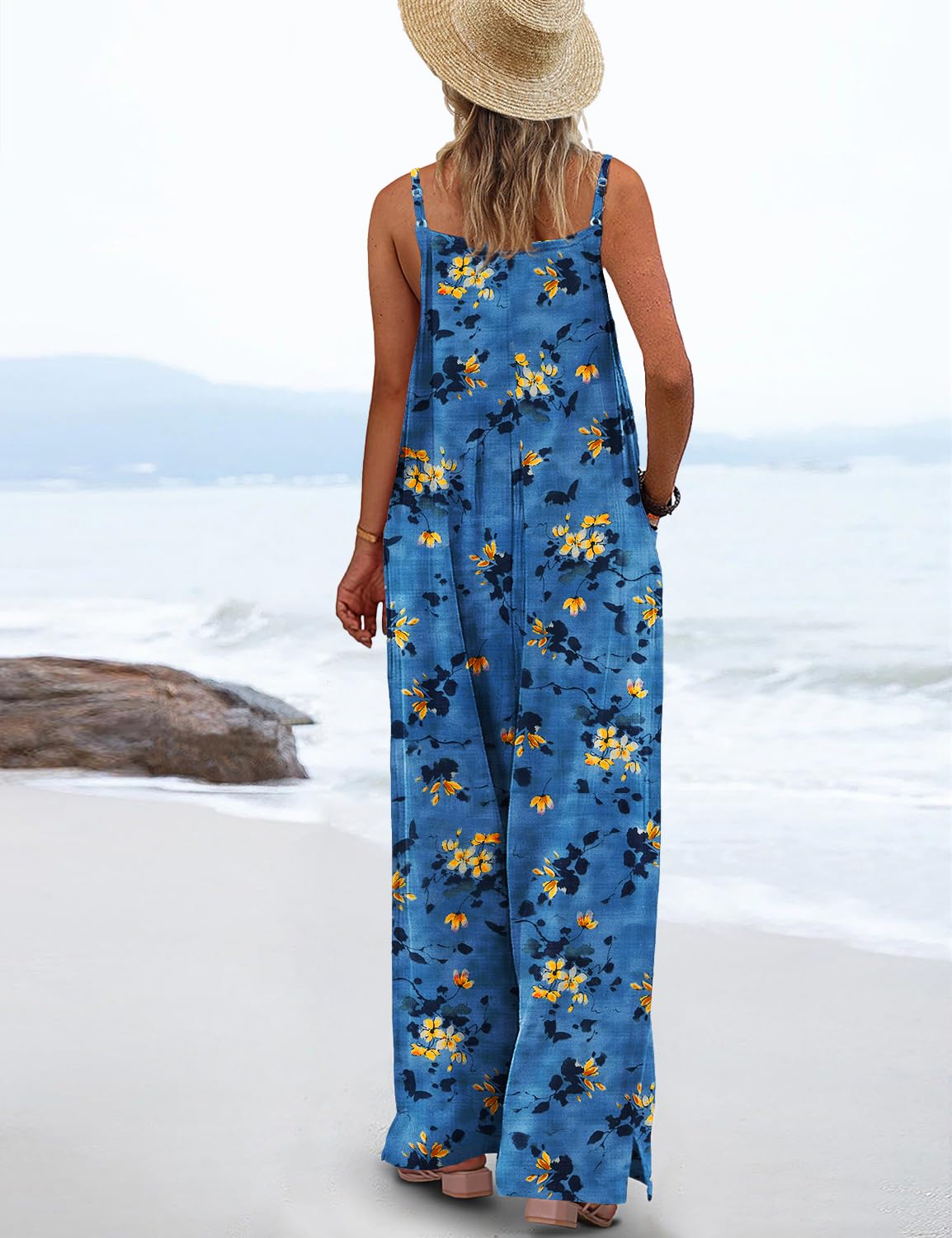 ON LINE ONLY- YESNO Women's Summer Boho Casual Jumpsuits Wide Leg Overalls Floral Print Baggy Rompers with Pockets XL PZZCR 377