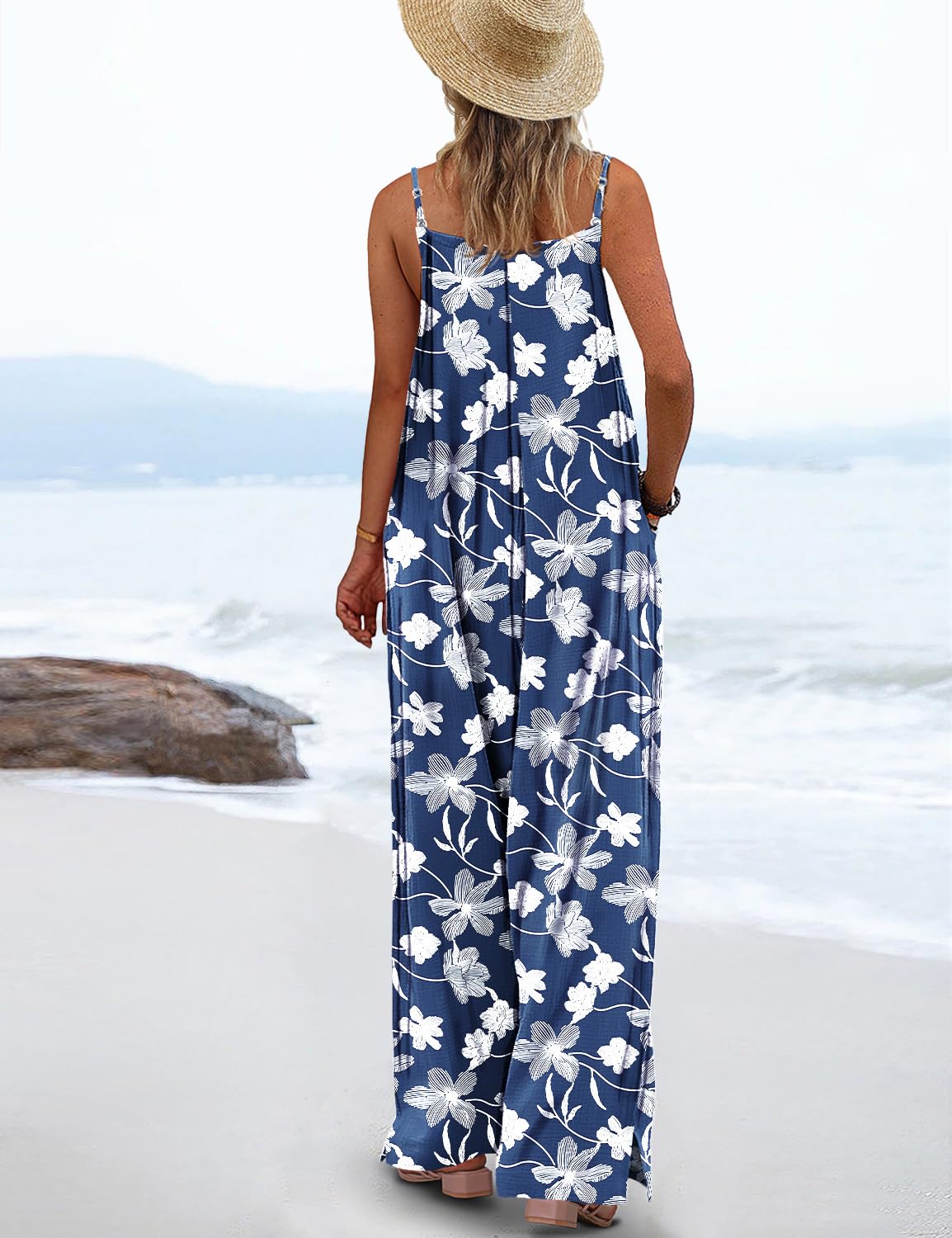 ON LINE ONLY- YESNO Women's Summer Boho Casual Jumpsuits Wide Leg Overalls Floral Print Baggy Rompers with Pockets XL PZZCR 377